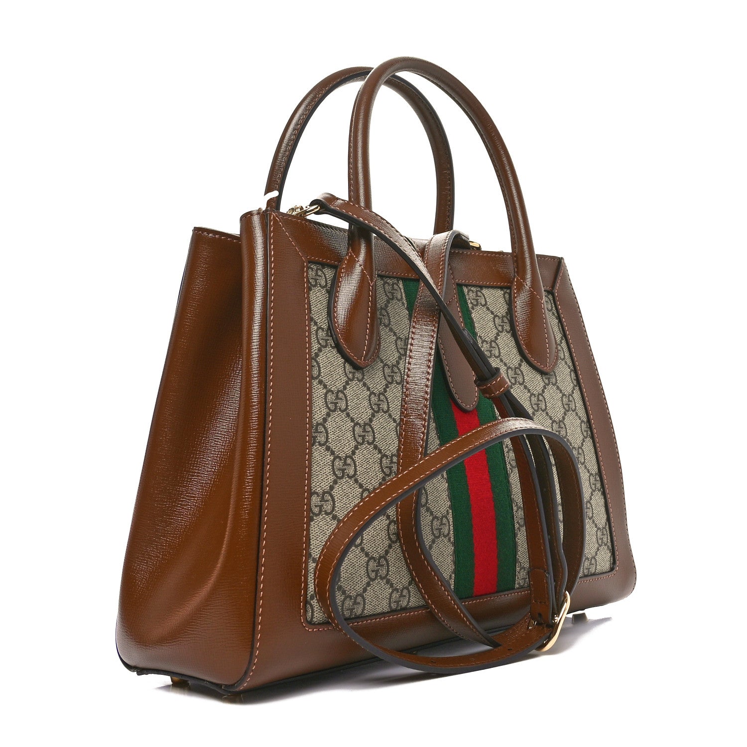 Gucci GG Supreme Monogram Azalea Calfskin Web Medium Jackie 1961 Tote Beige Ebony Brown Sugar 3 of 9