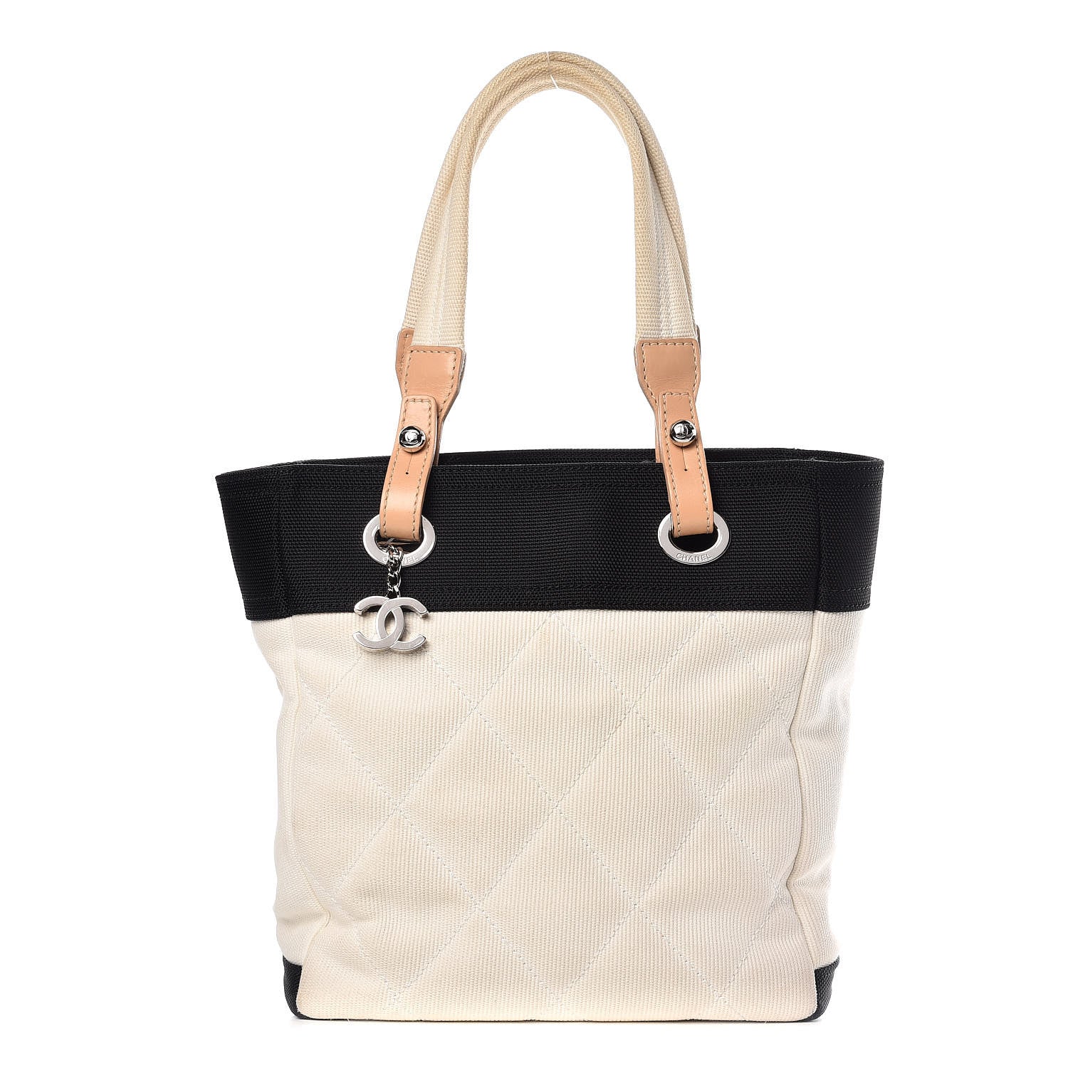 Chanel Canvas Paris Biarritz Small Tote White Black 1 of 8