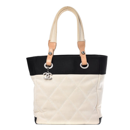 Chanel Canvas Paris Biarritz Small Tote White Black 1 of 8