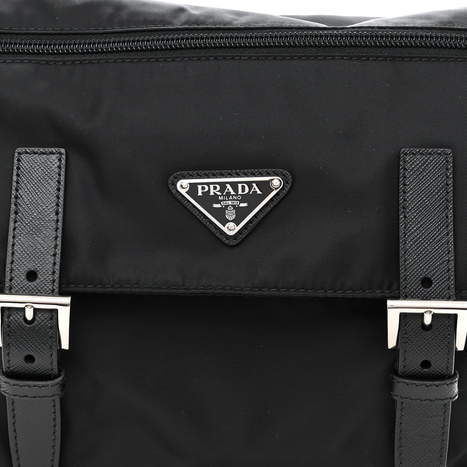 Prada Re-Nylon Vela Saffiano Pocket Double Buckle Messenger Shoulder Bag Black 9 of 11