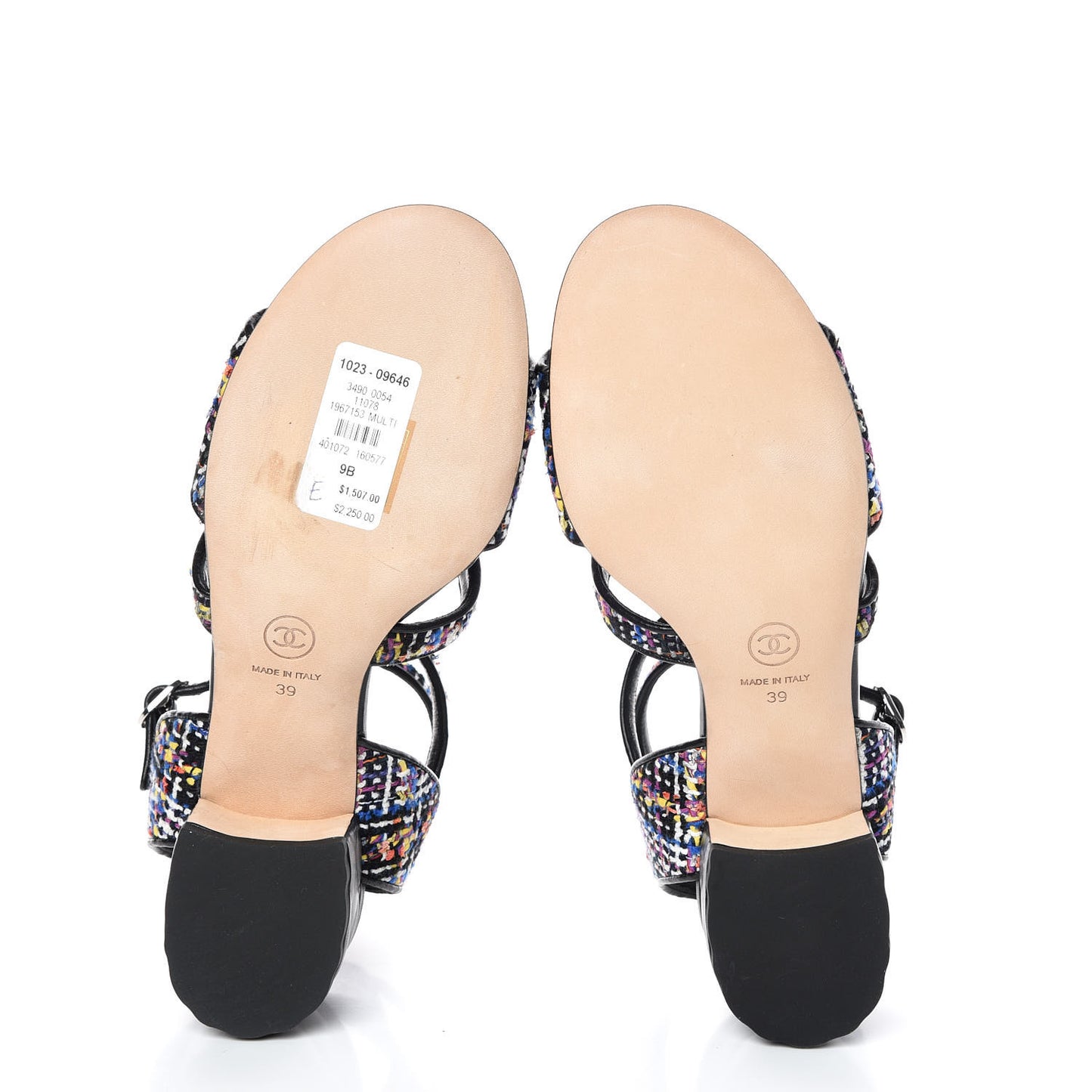 Tweed Lambskin Sandals 39 Black Blue Yellow Fuchsia