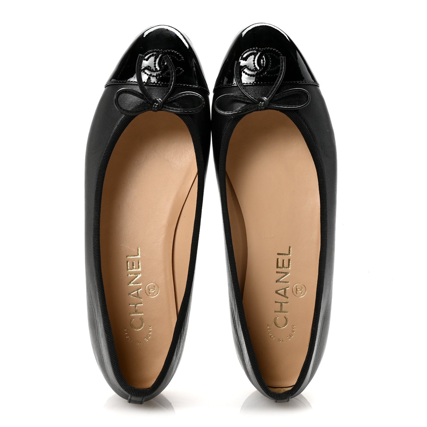 Lambskin Patent Cap Toe Ballerina Flats 38 Black