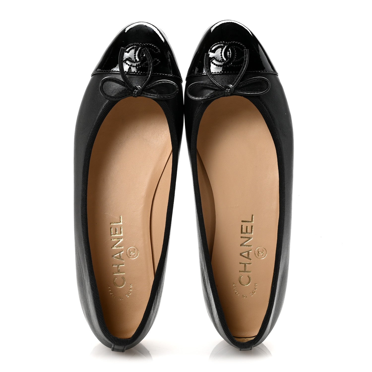 Chanel Lambskin Patent Cap Toe Ballerina Flats 38 Black 2 of 10