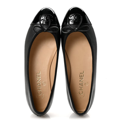 Chanel Lambskin Patent Cap Toe Ballerina Flats 38 Black 2 of 10
