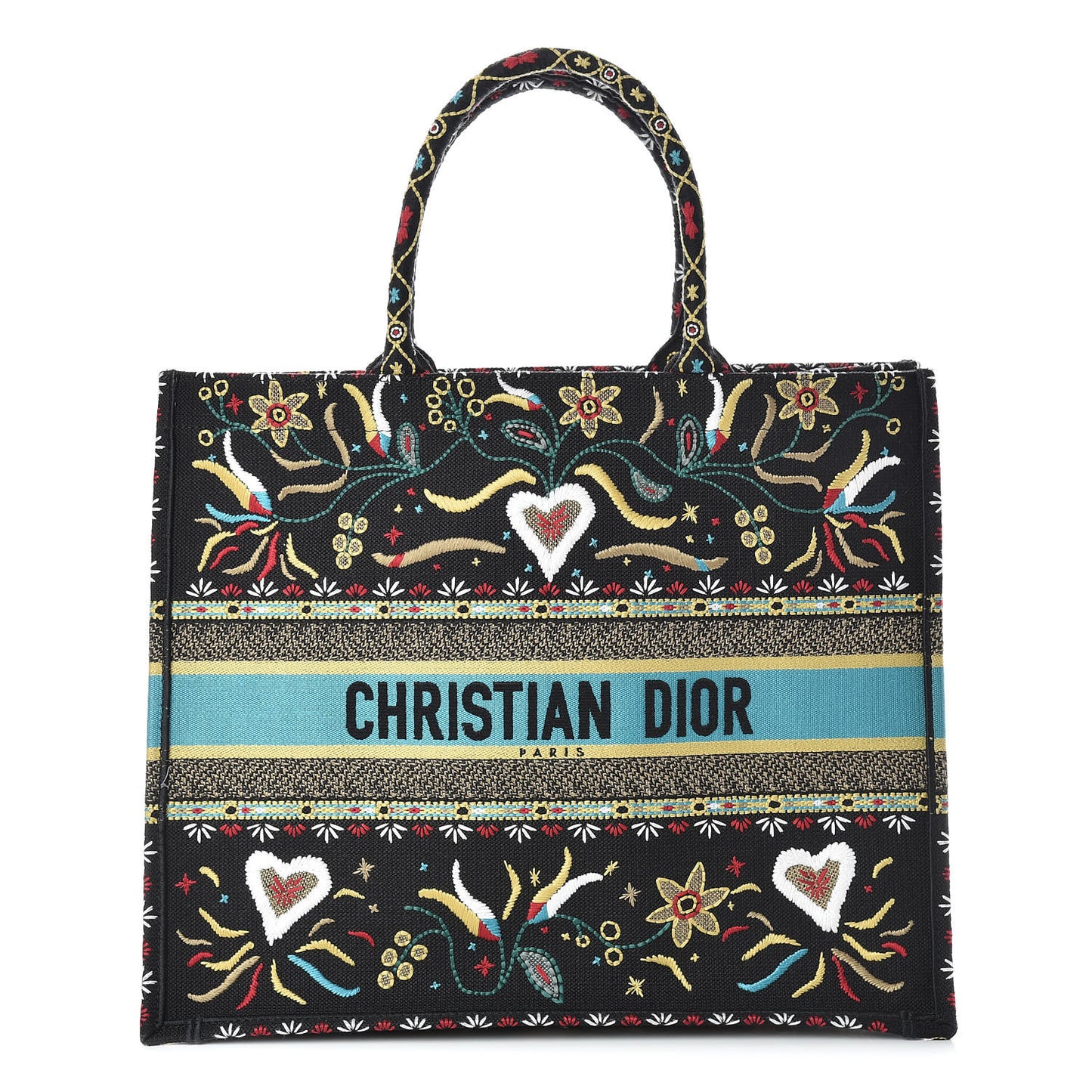 Canvas Embroidered Large Book Tote Black Multicolor
