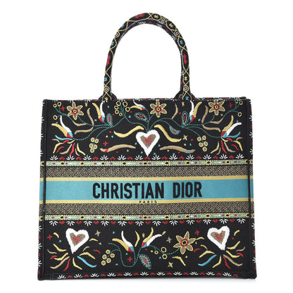 Christian Dior Canvas Embroidered Large Book Tote Black Multicolor 1 of 10
