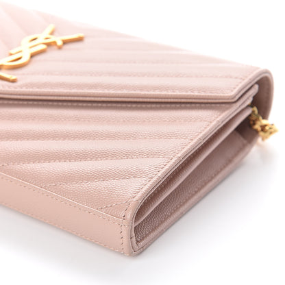 Saint Laurent Grain De Poudre Matelasse Chevron Monogram Chain Wallet Pale Blush 8 of 8