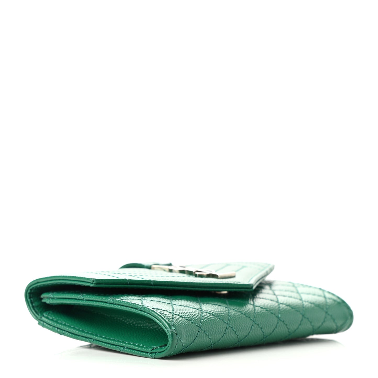 Grain De Poudre Textured Mixed Matelasse Triquilt Small Monogram Envelope Wallet Green Field