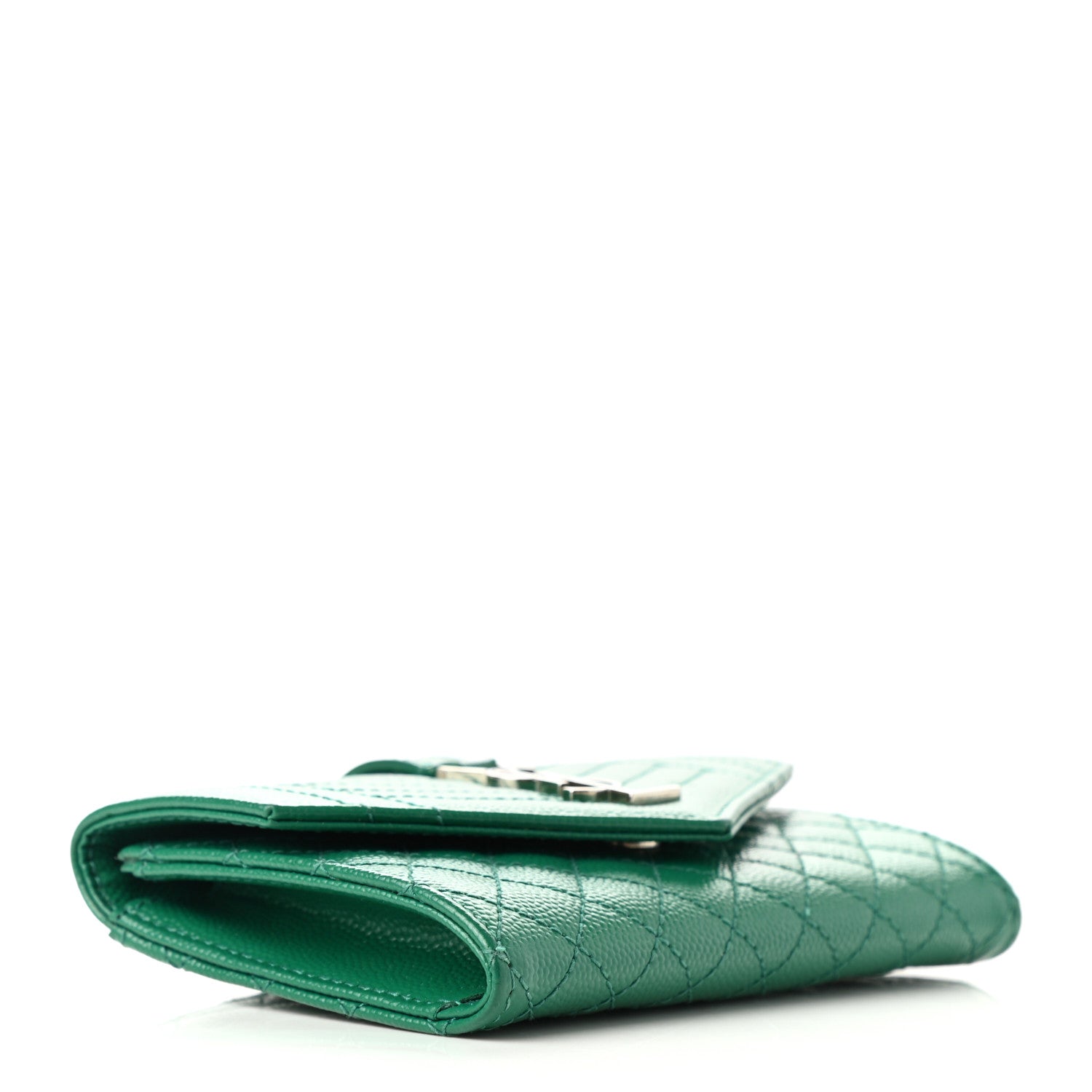 Saint Laurent Grain De Poudre Textured Mixed Matelasse Triquilt Small Monogram Envelope Wallet Green Field 4 of 9