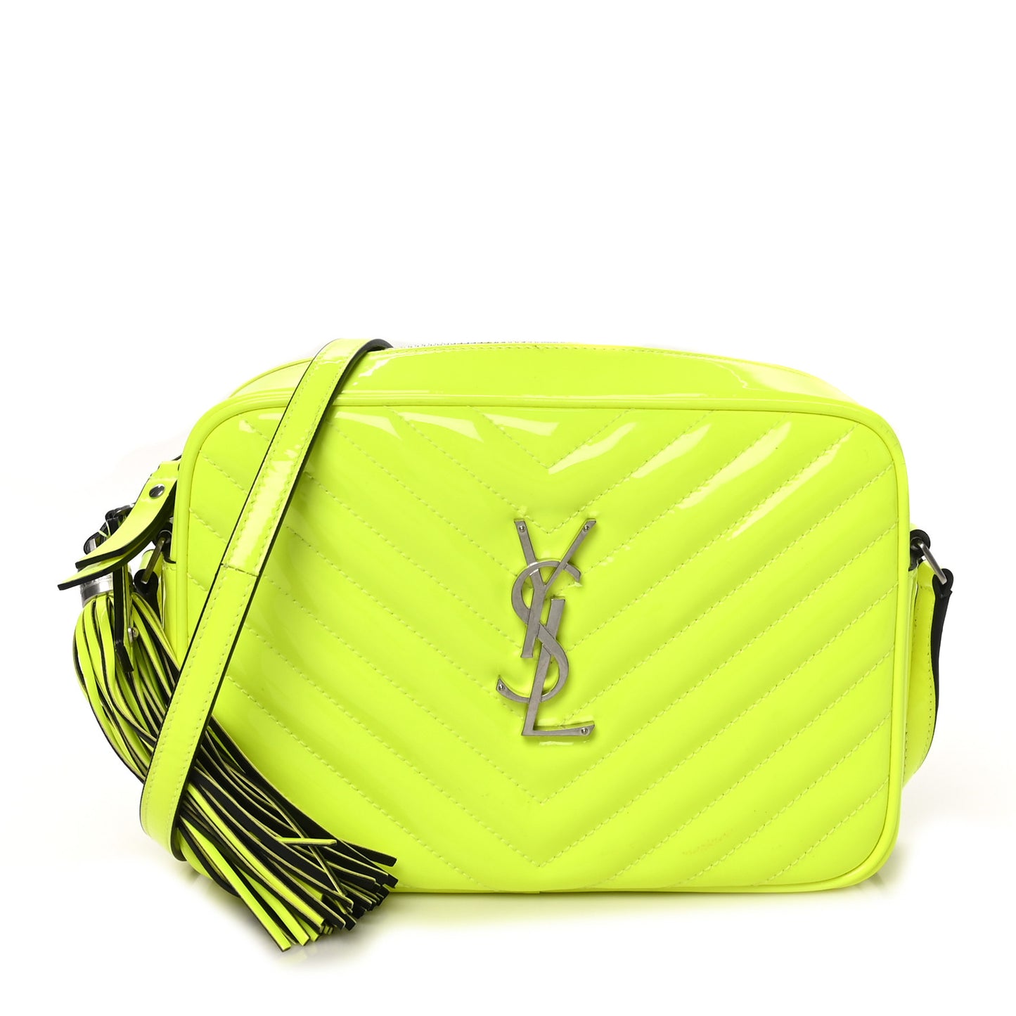 Patent Calfskin Matelasse Monogram Lou Camera Bag Neon Yellow