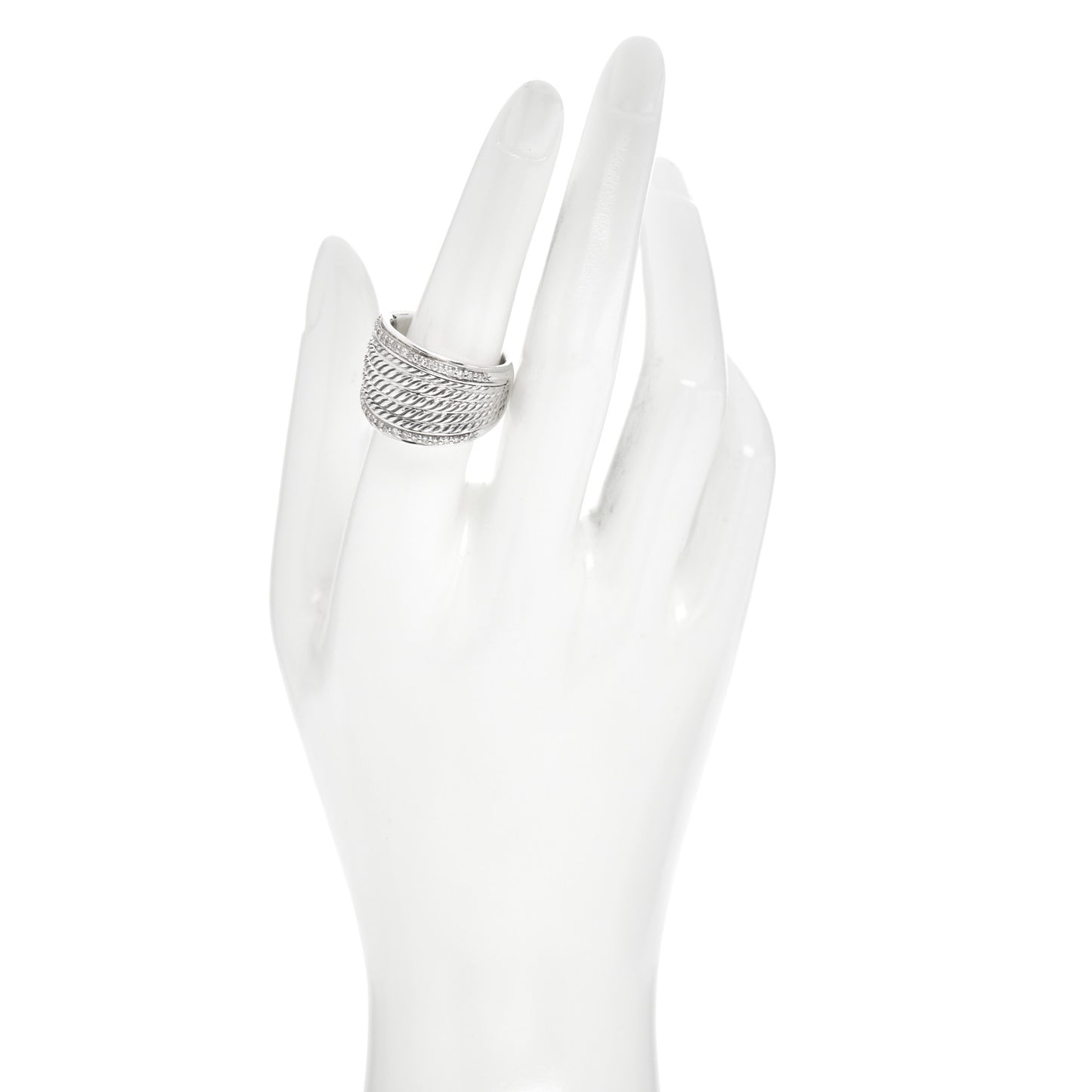 Sterling Silver Diamond Cable Cigar Band Ring 56 7.5