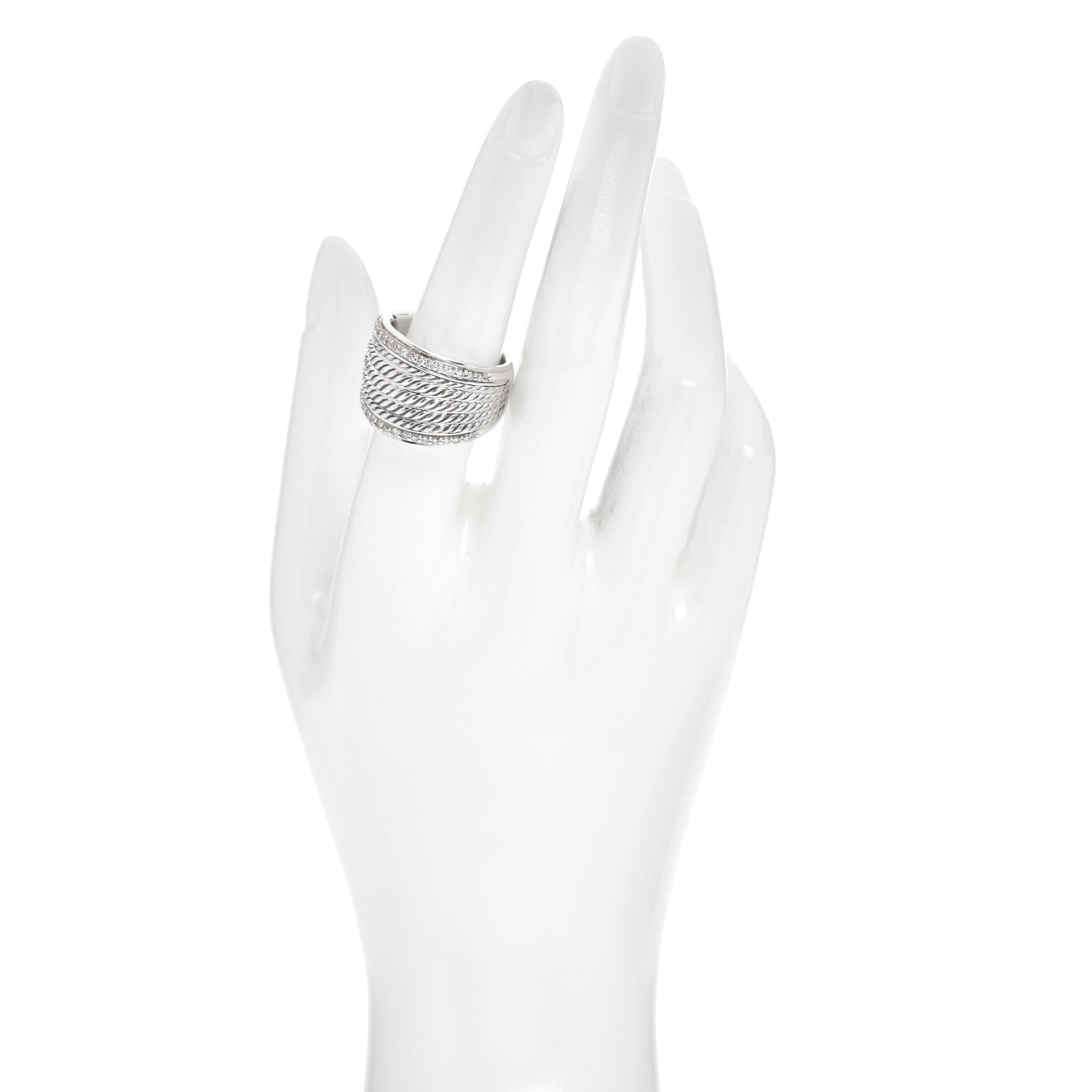 David Yurman Sterling Silver Diamond Cable Cigar Band Ring 56 7.5 2 of 5