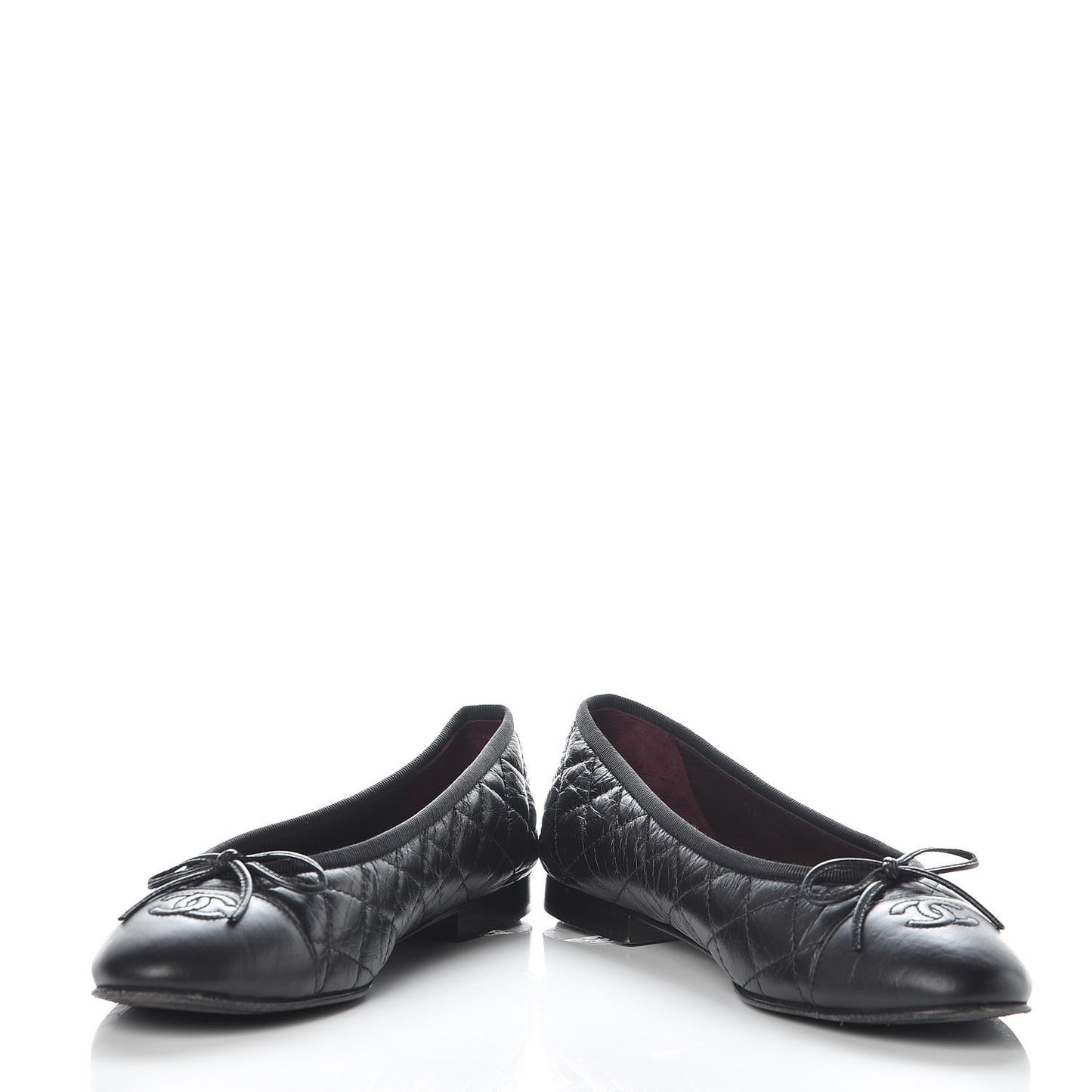 Aged Calfskin Quilted CC Cap Toe Ballerina Flats 39.5 Black