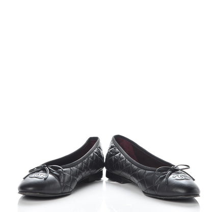 Chanel Aged Calfskin Quilted CC Cap Toe Ballerina Flats 39.5 Black 5 of 14