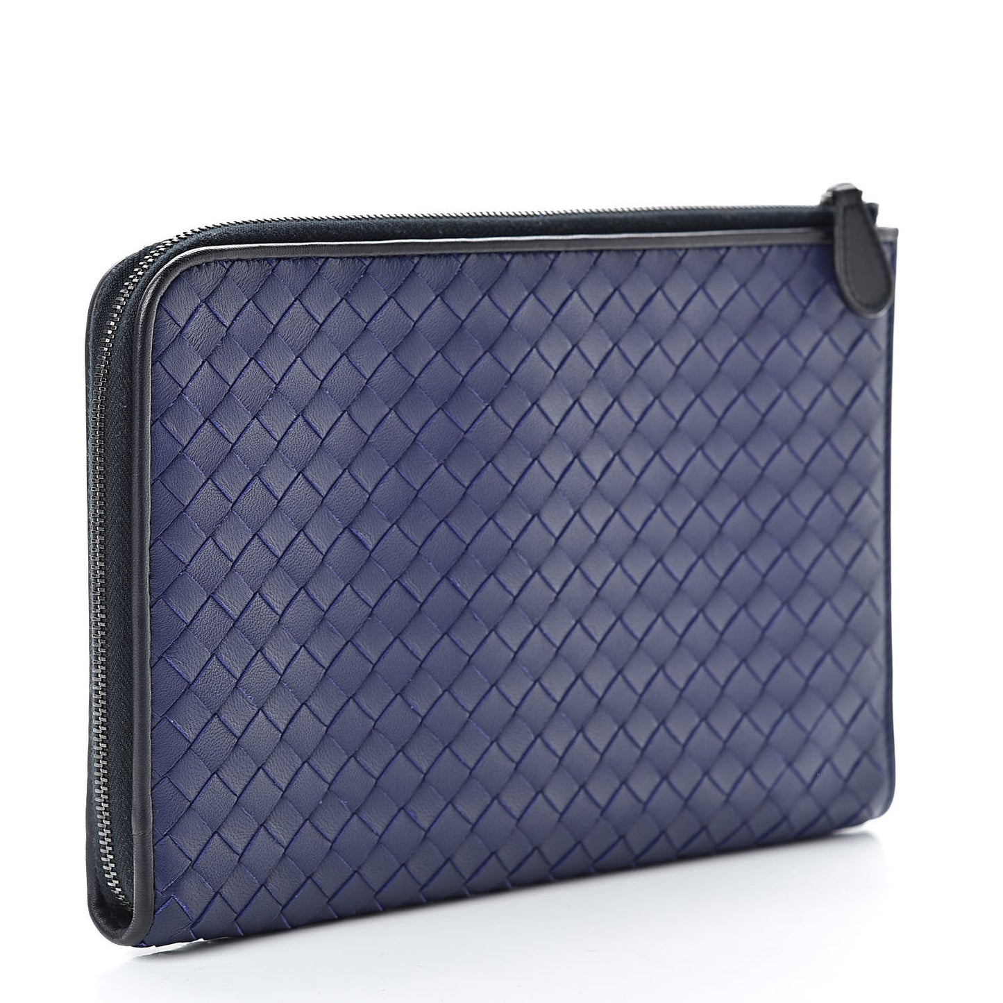 Nappa Intrecciato Flat Zip Pouch Navy Black