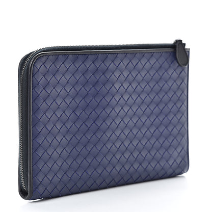 Bottega Veneta Nappa Intrecciato Flat Zip Pouch Navy Black 3 of 8