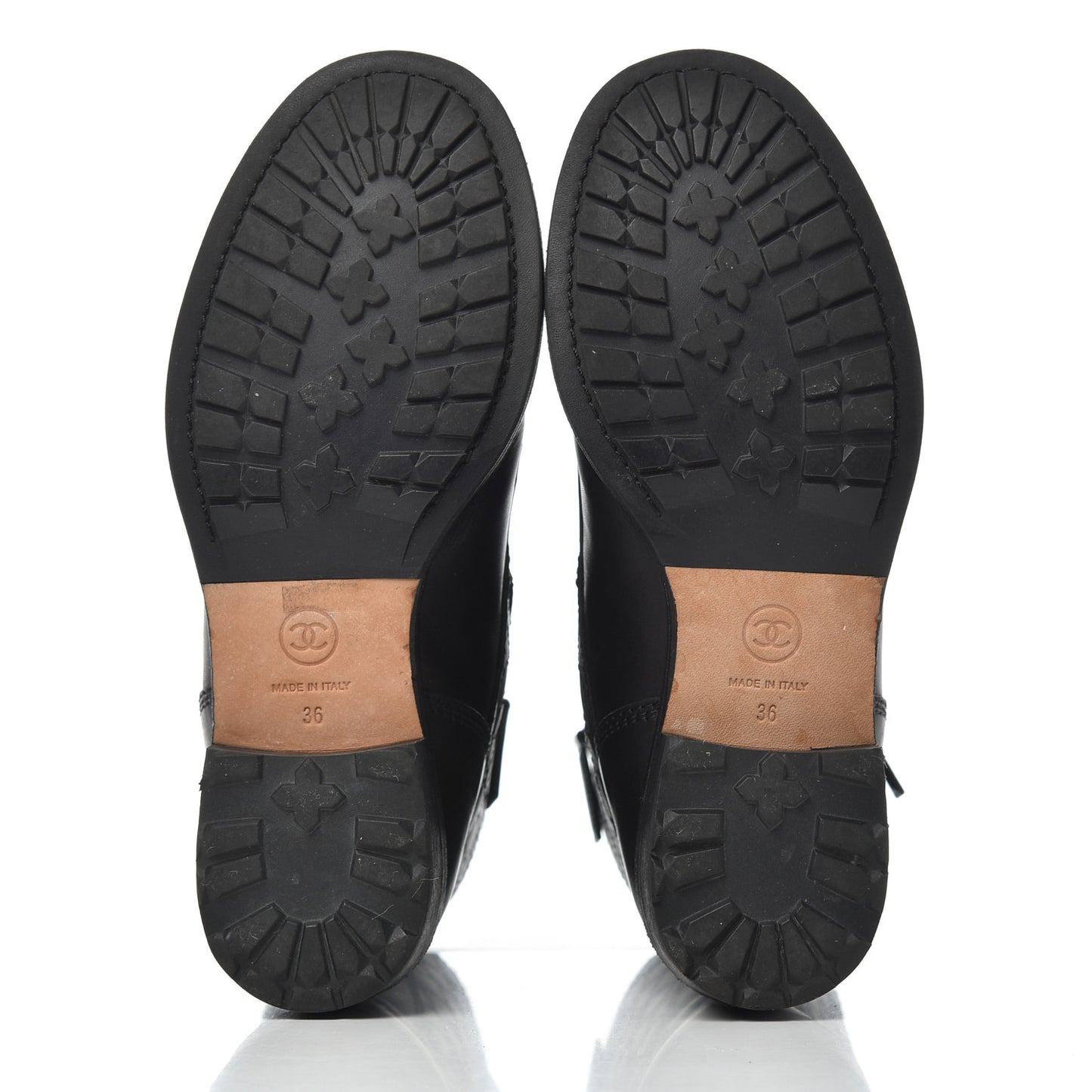 Calfskin Quilted Cap Toe Combat Boots 36 Black