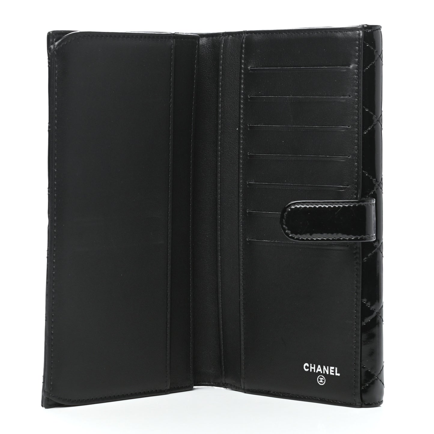 Patent Quilted Large Flap Wallet Black