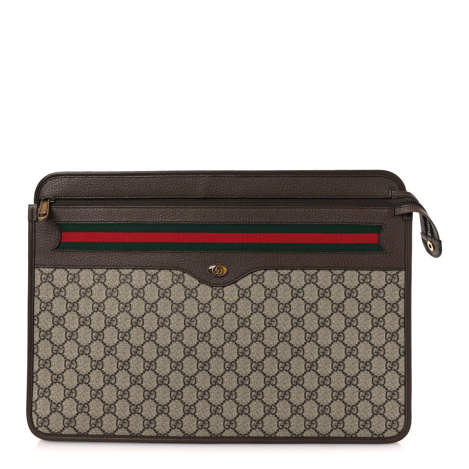 Gucci GG Supreme Monogram Textured Calfskin Web Ophidia Documents Holder Beige Ebony New Acero Acero 1 of 10