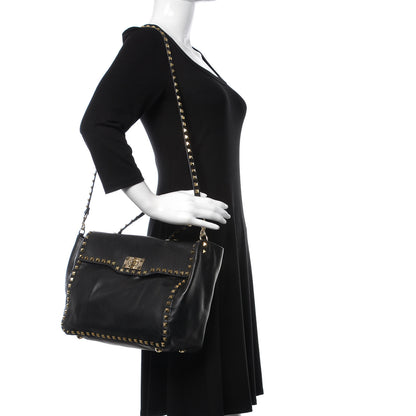 Valentino Garavani Vitello Rockstud Single Handle Flap Tote Black 2 of 14