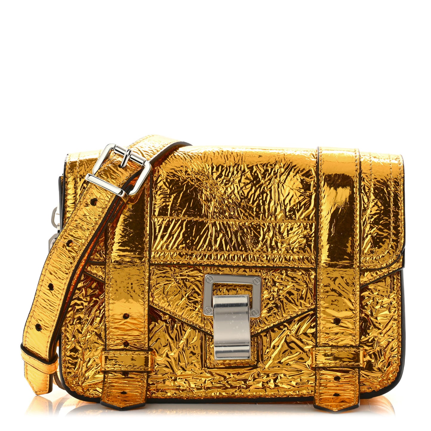 Metallic Paper Lambskin PS1 Mini Pouch Messenger Gold
