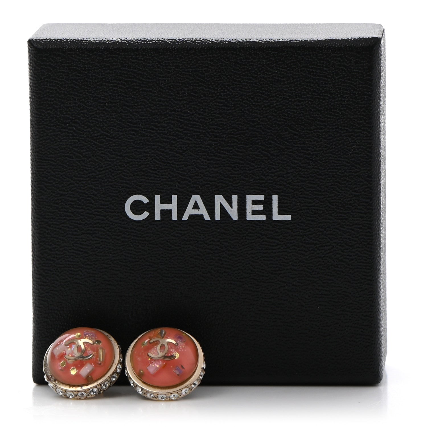 Chanel Resin Crystal Round CC Stud Earrings Rose 6 of 6