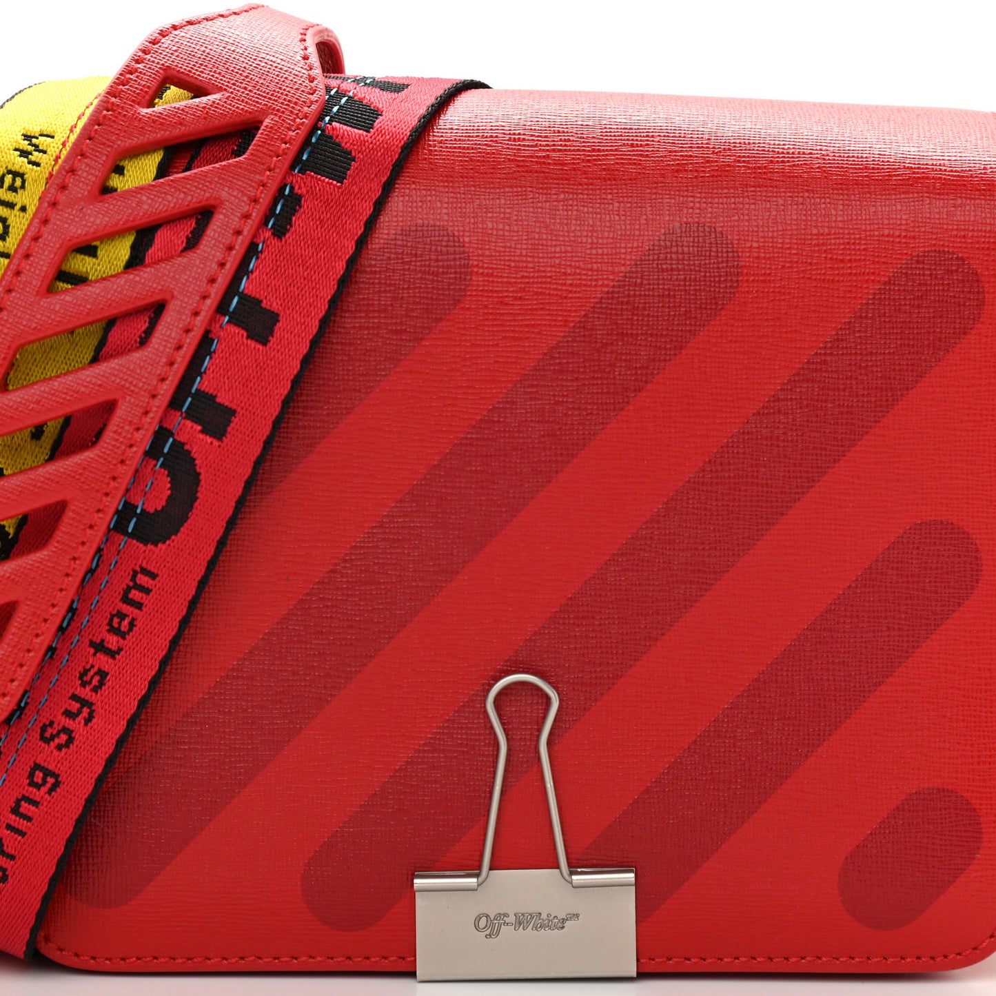 Saffiano Striped Diag Binder Flap Bag Red