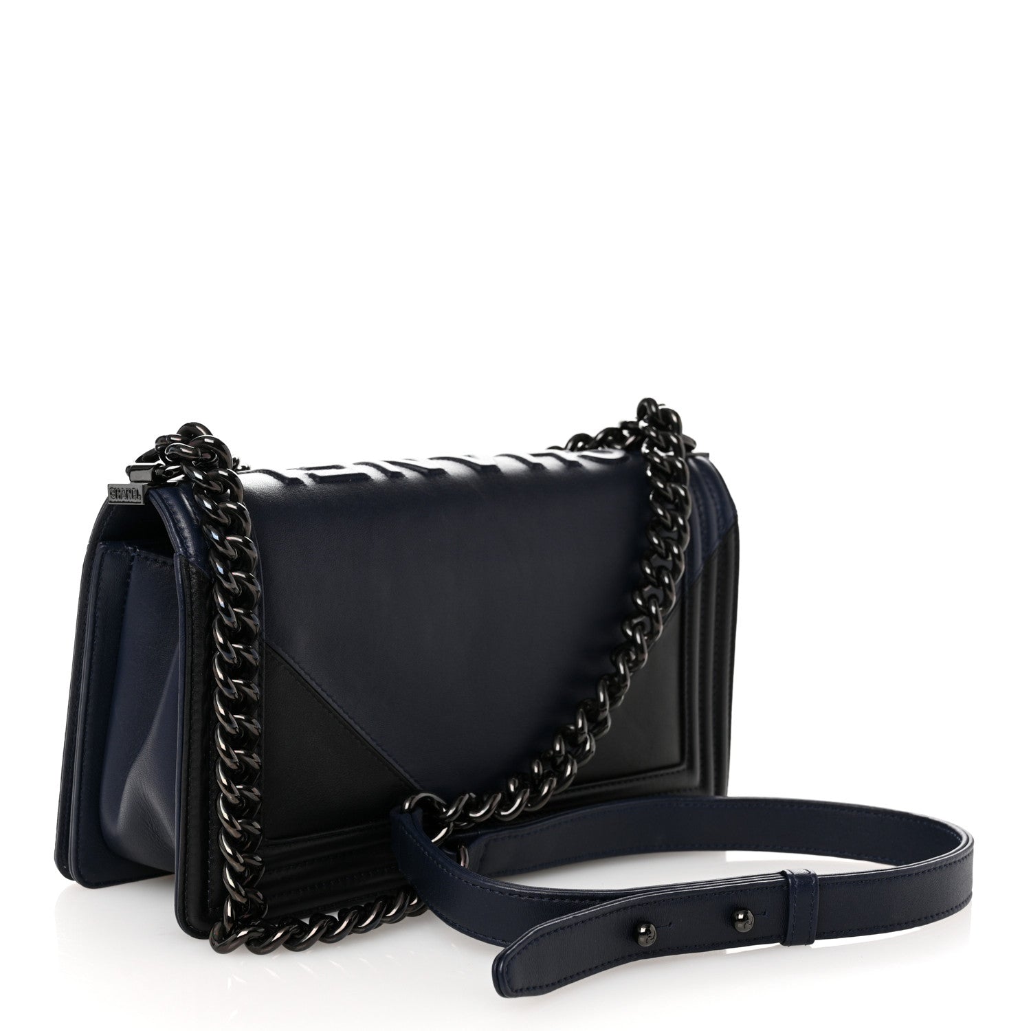 Chanel Calfskin Medium Bi-Color Boy Flap Black Dark Navy 3 of 11