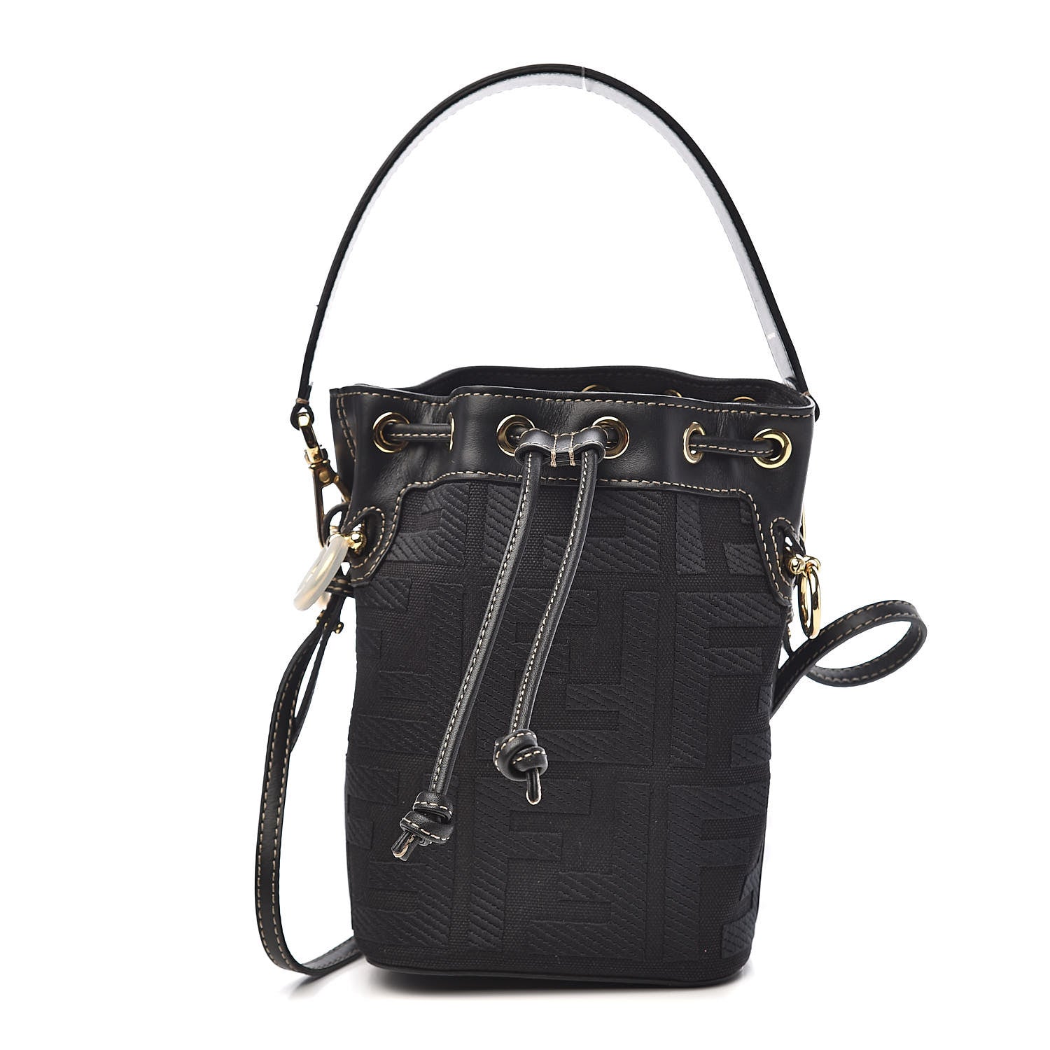 Fendi Canvas Vitello King F is Fendi FF Embroidered Mini Mon Tresor Bucket Bag Black 1 of 10