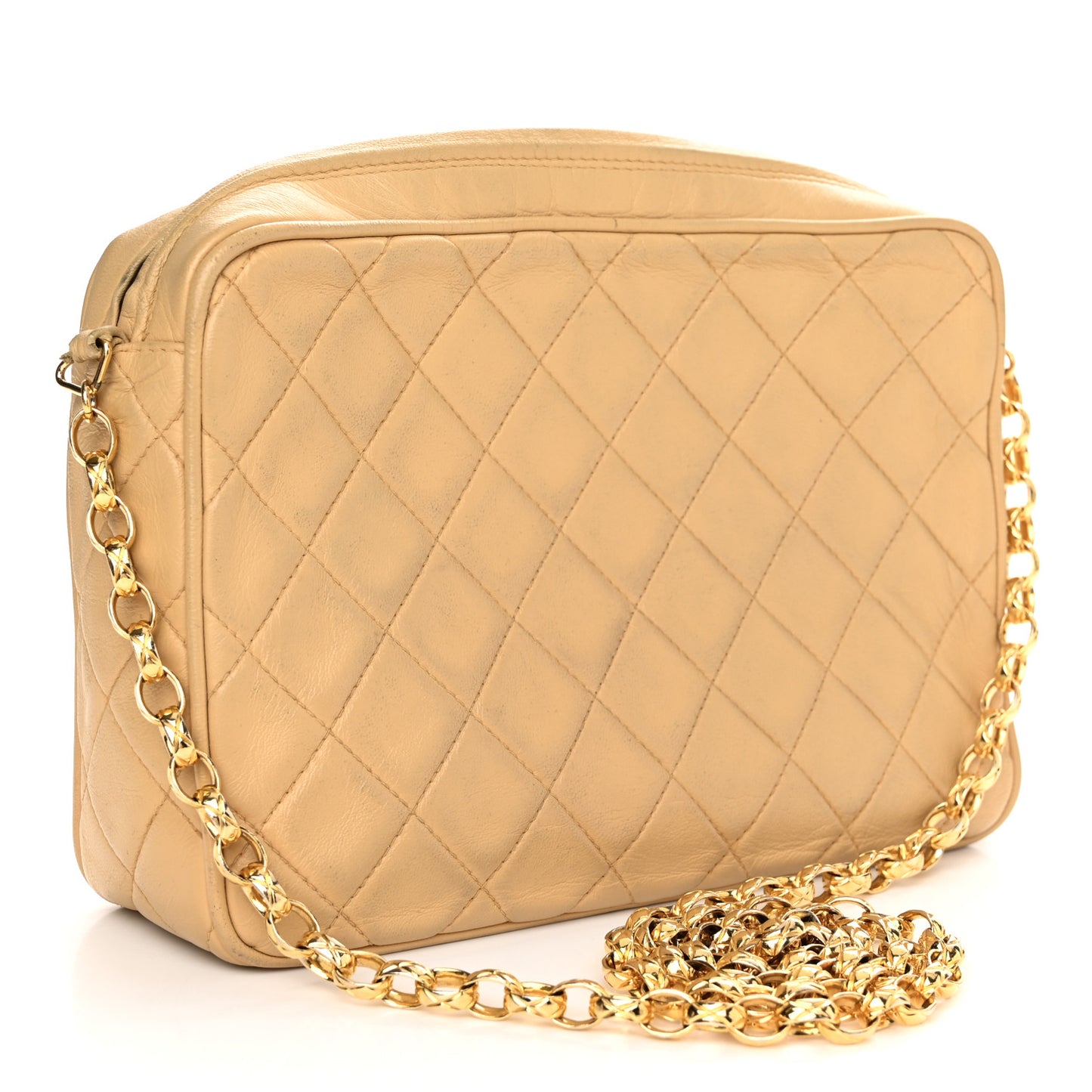 Lambskin Quilted Tassel Flap Camera Case Beige