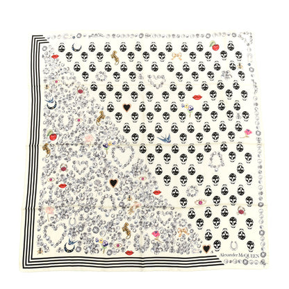 Alexander McQueen Silk Chiffon Jeweled Button Biker Skull Scarf White 1 of 3