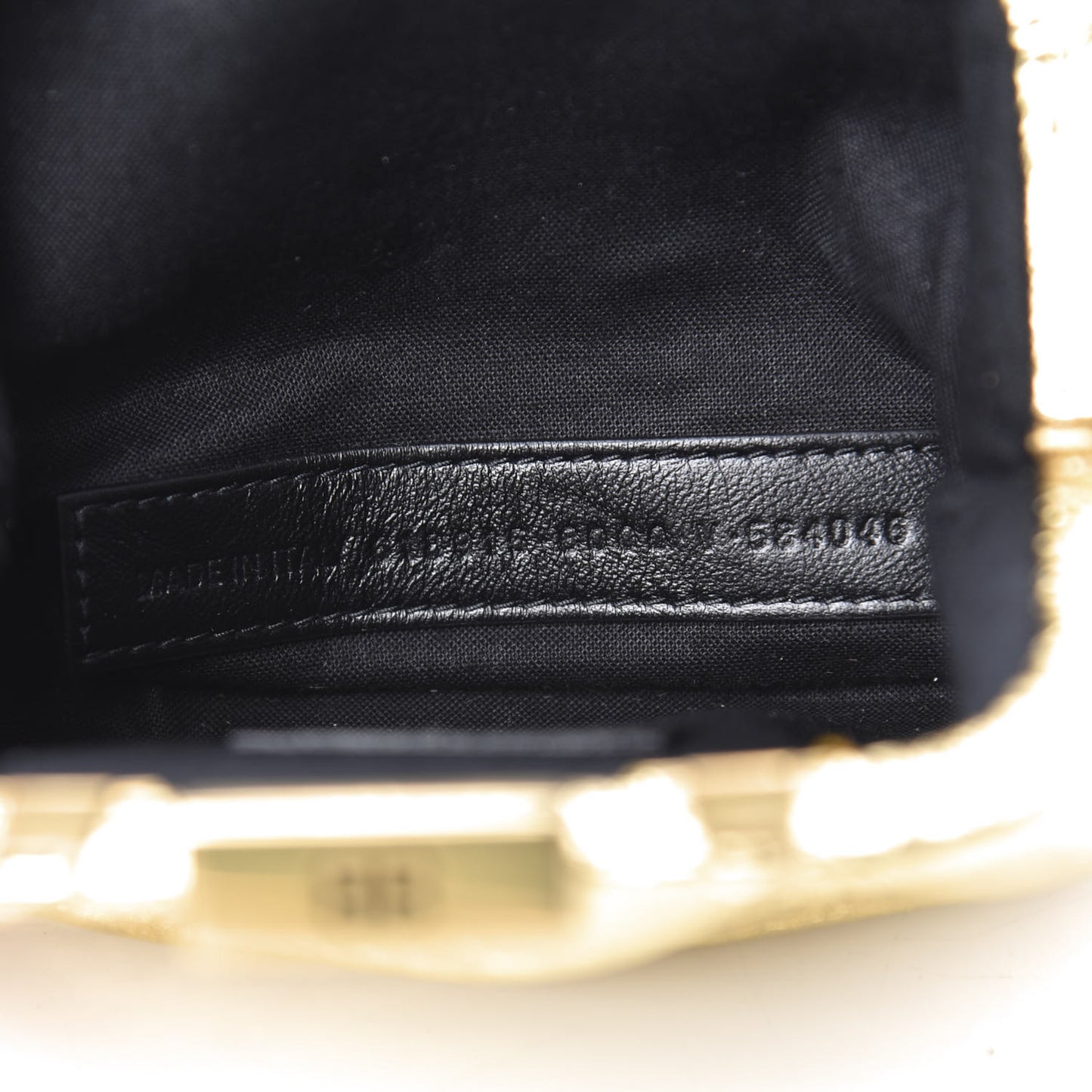 Metallic Textured Calfskin Logo Cloud Coin Purse With Strap Gold