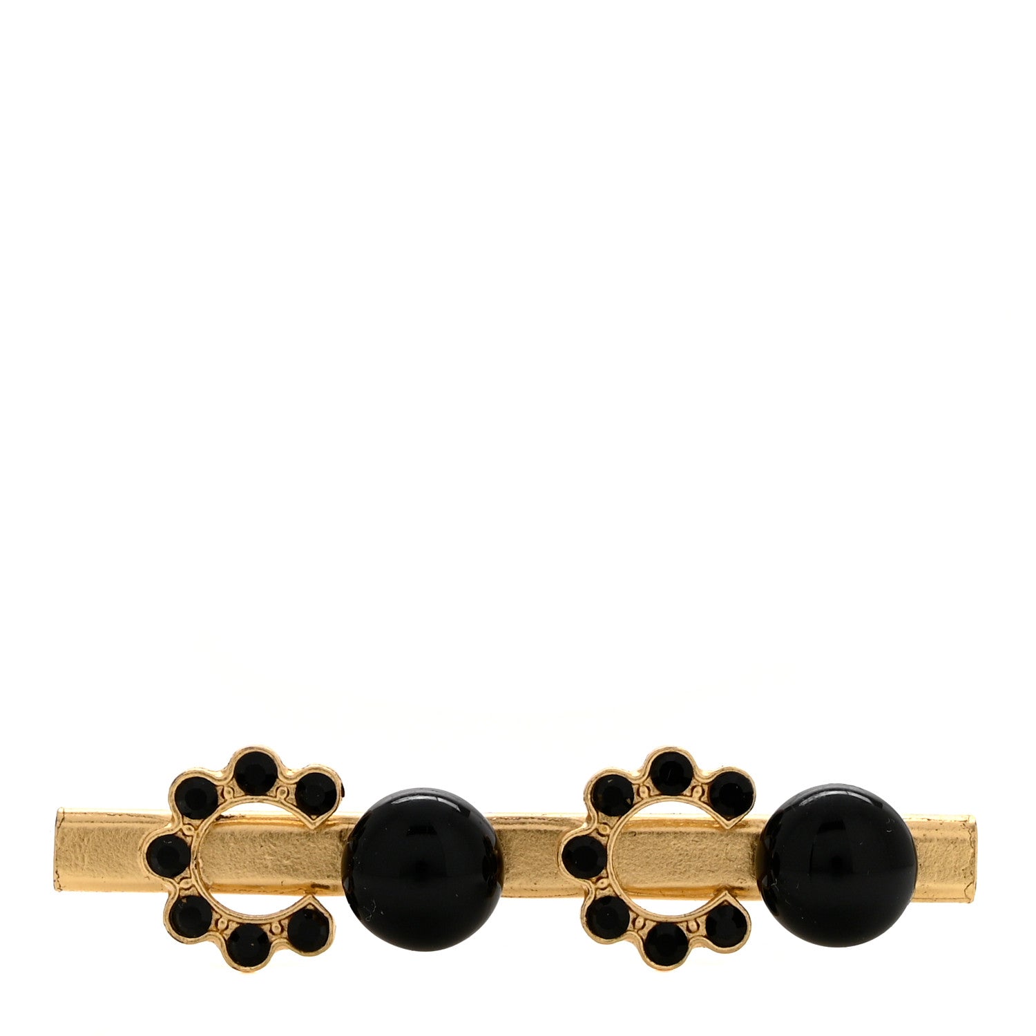 Chanel Crystal Resin Brooch Gold Black 1 of 4