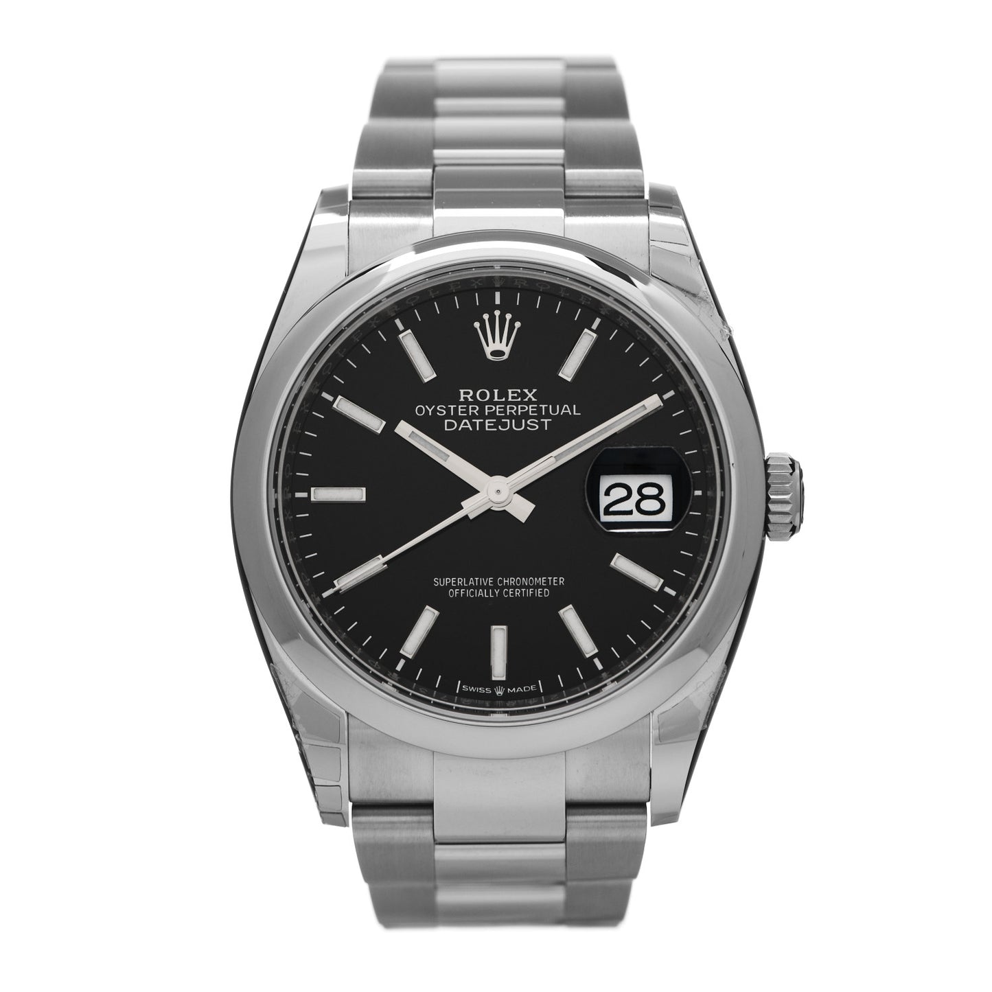 Stainless Steel 36mm Oyster Perpetual Datejust Watch Bright Black 126200