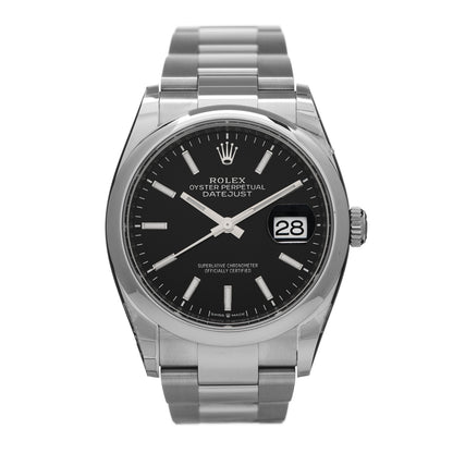 Rolex Stainless Steel 36mm Oyster Perpetual Datejust Watch Bright Black 126200 1 of 5