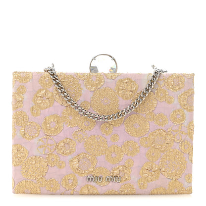 Miu Miu Brocade Floral Jacquard Crystal Chain Clutch Pink Gold 1 of 11