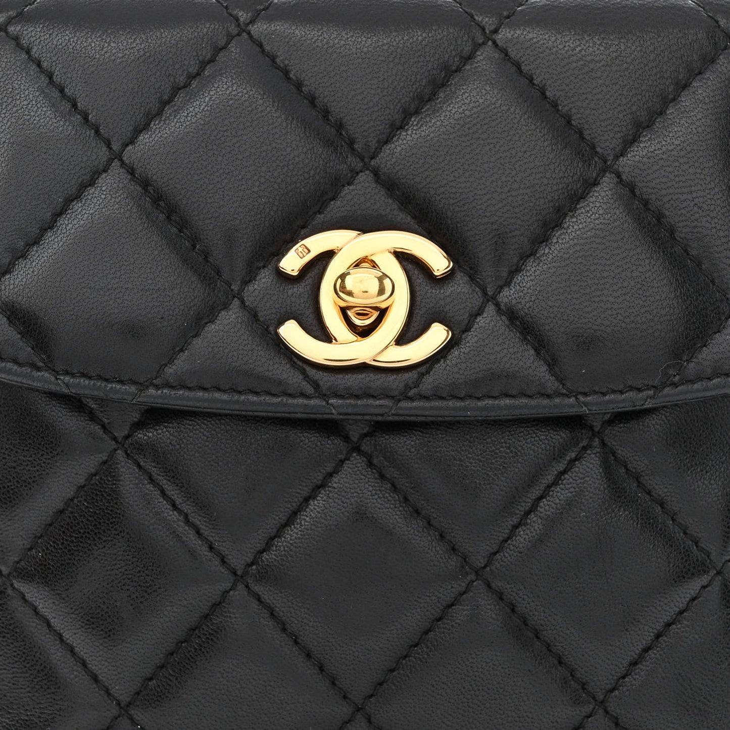 Lambskin Quilted Mini Flap Waist Belt Bag Black