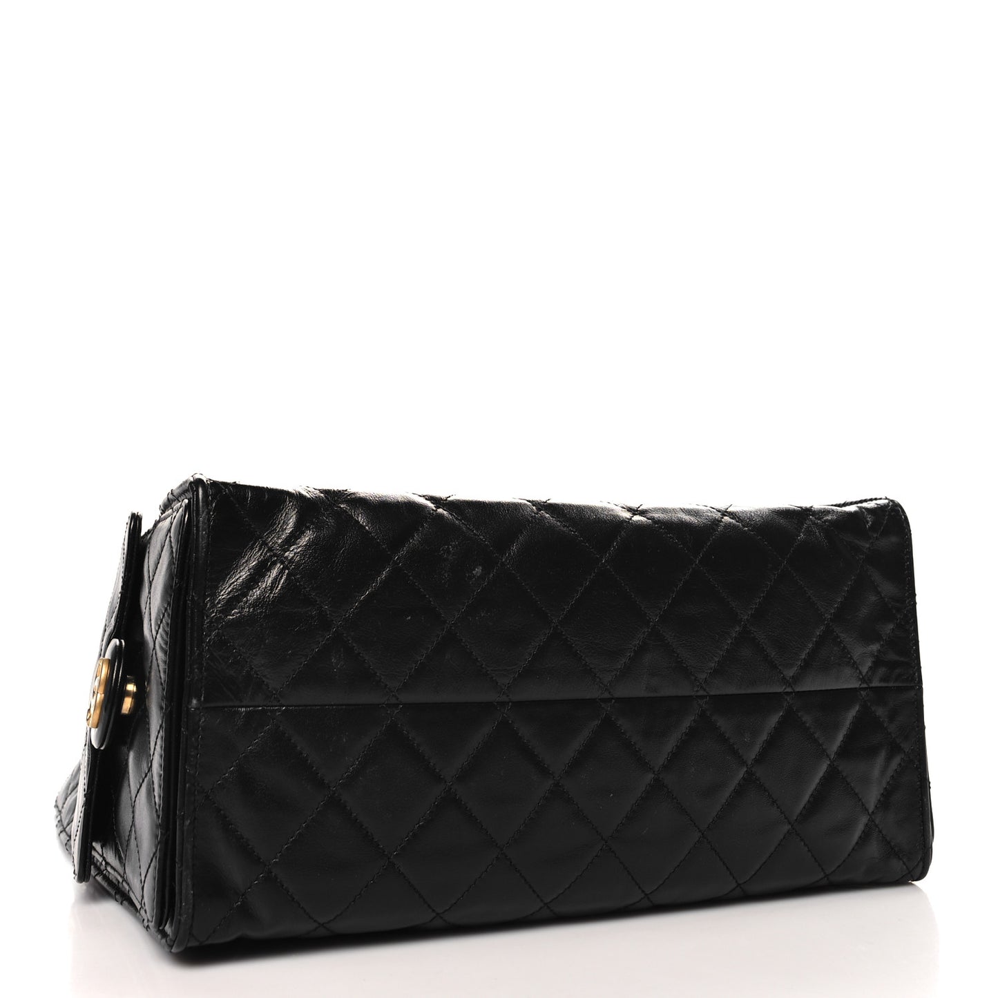 Shiny Crumpled Calfskin Quilted Medium Chanel 25 Handbag Black
