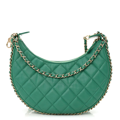 Chanel Lambskin Quilted Small Hobo Bag Green 1 of 10