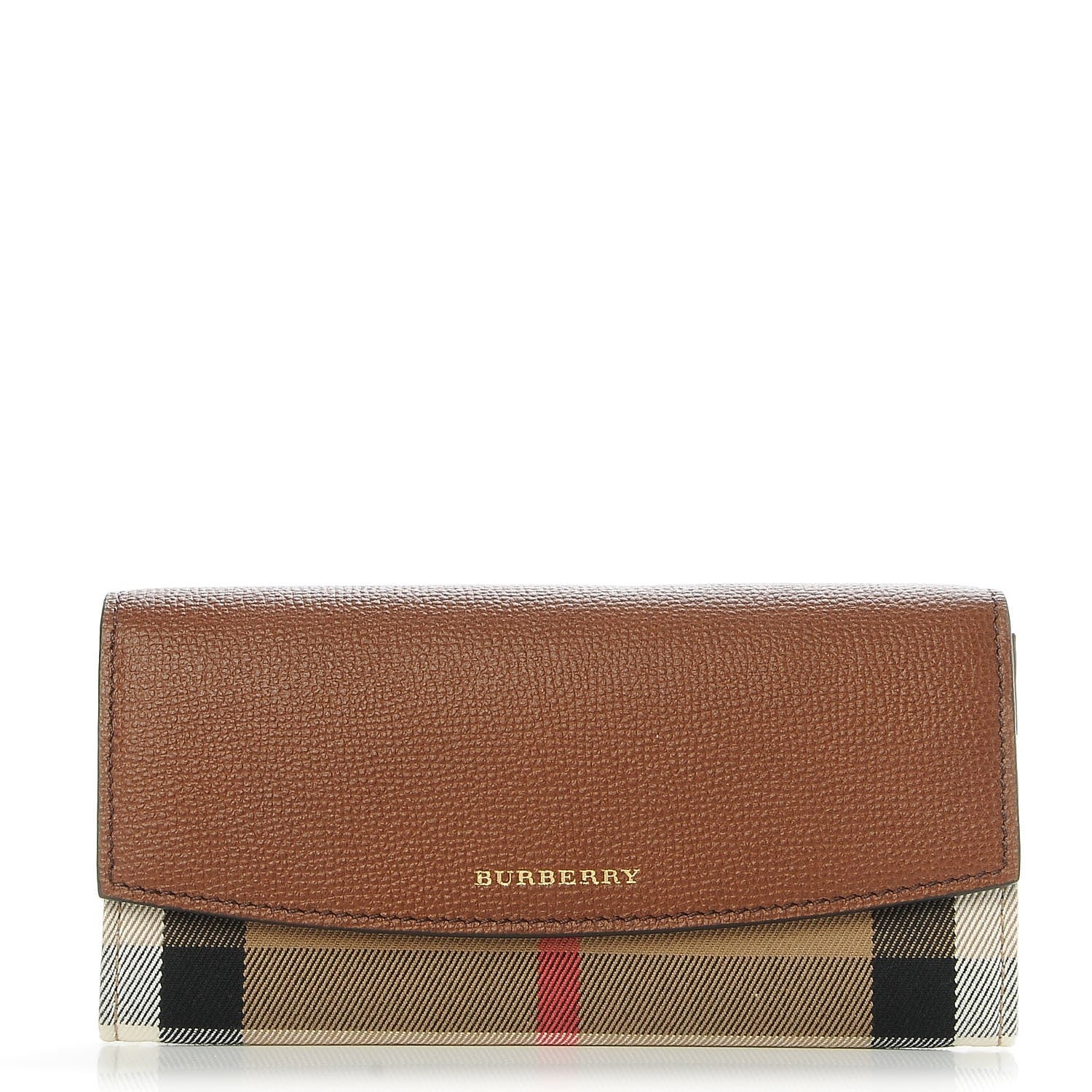 Burberry Grainy Calfskin House Check Continental Wallet Tan 1 of 7