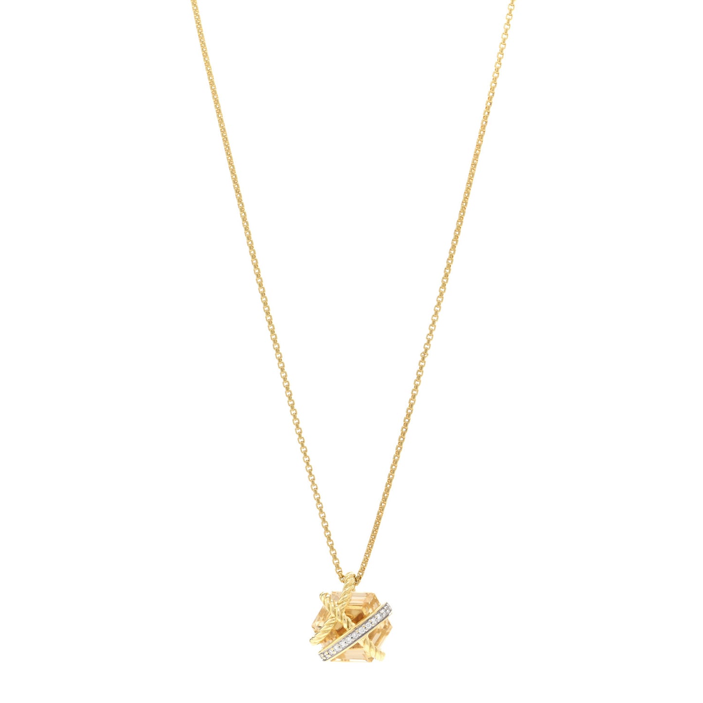 18K Yellow White Gold Diamond Champagne Citrine 10mm Cable Wrap Necklace