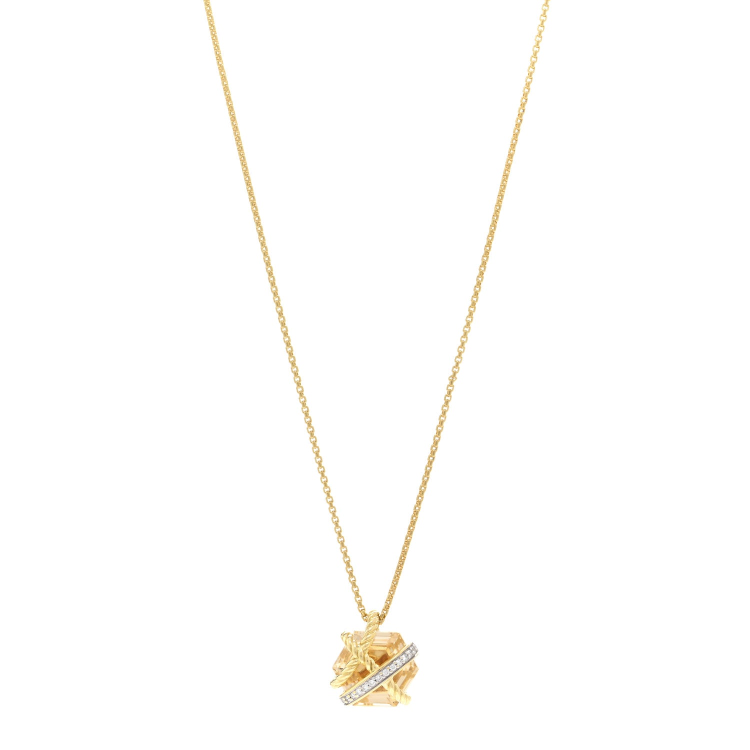 David Yurman 18K Yellow White Gold Diamond Champagne Citrine 10mm Cable Wrap Necklace 1 of 4