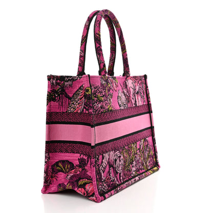 Christian Dior Canvas Embroidered Medium Toile de Jouy Voyage Book Tote Fuchsia Multicolor 3 of 14