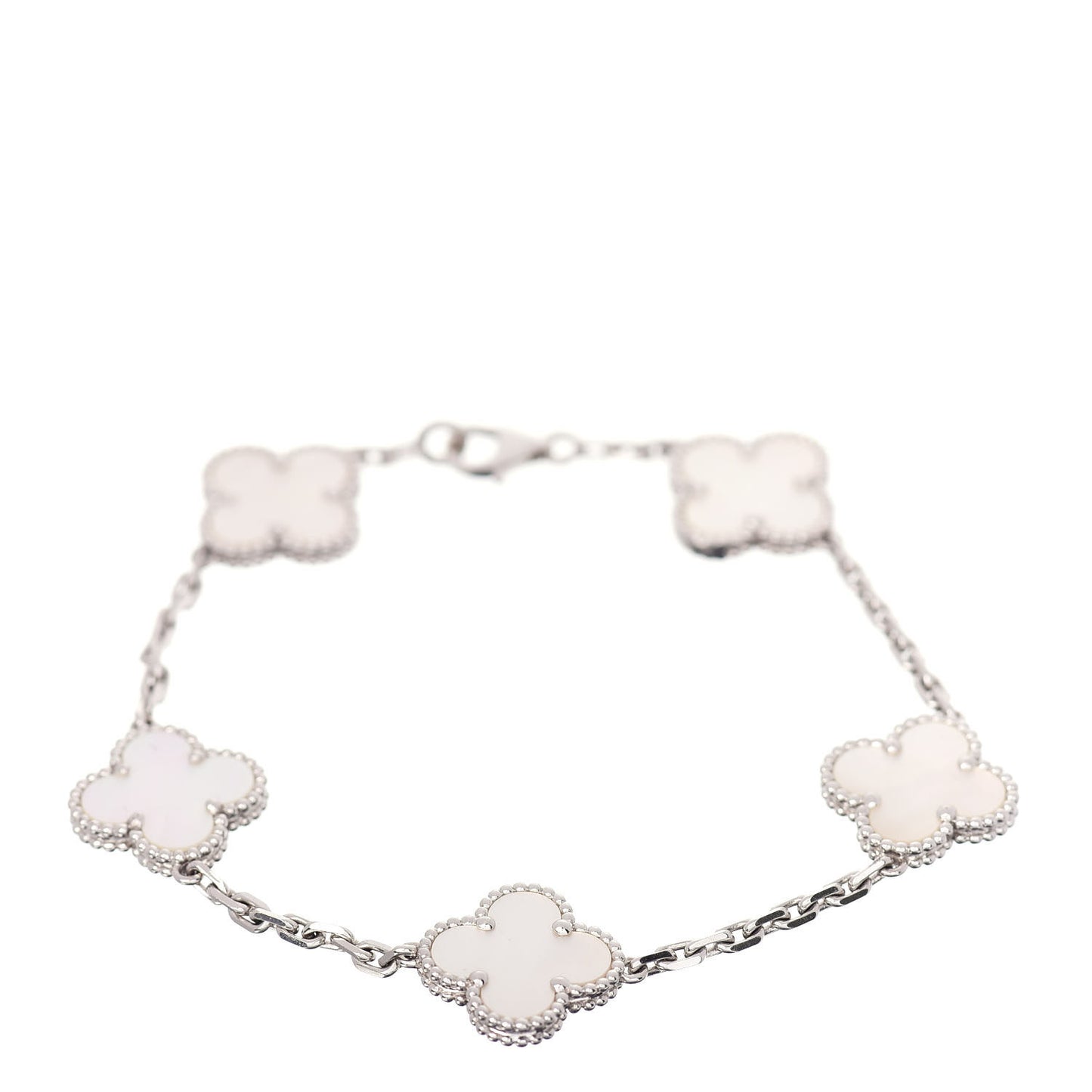 18K White Gold Mother of Pearl 5 Motifs Vintage Alhambra Bracelet