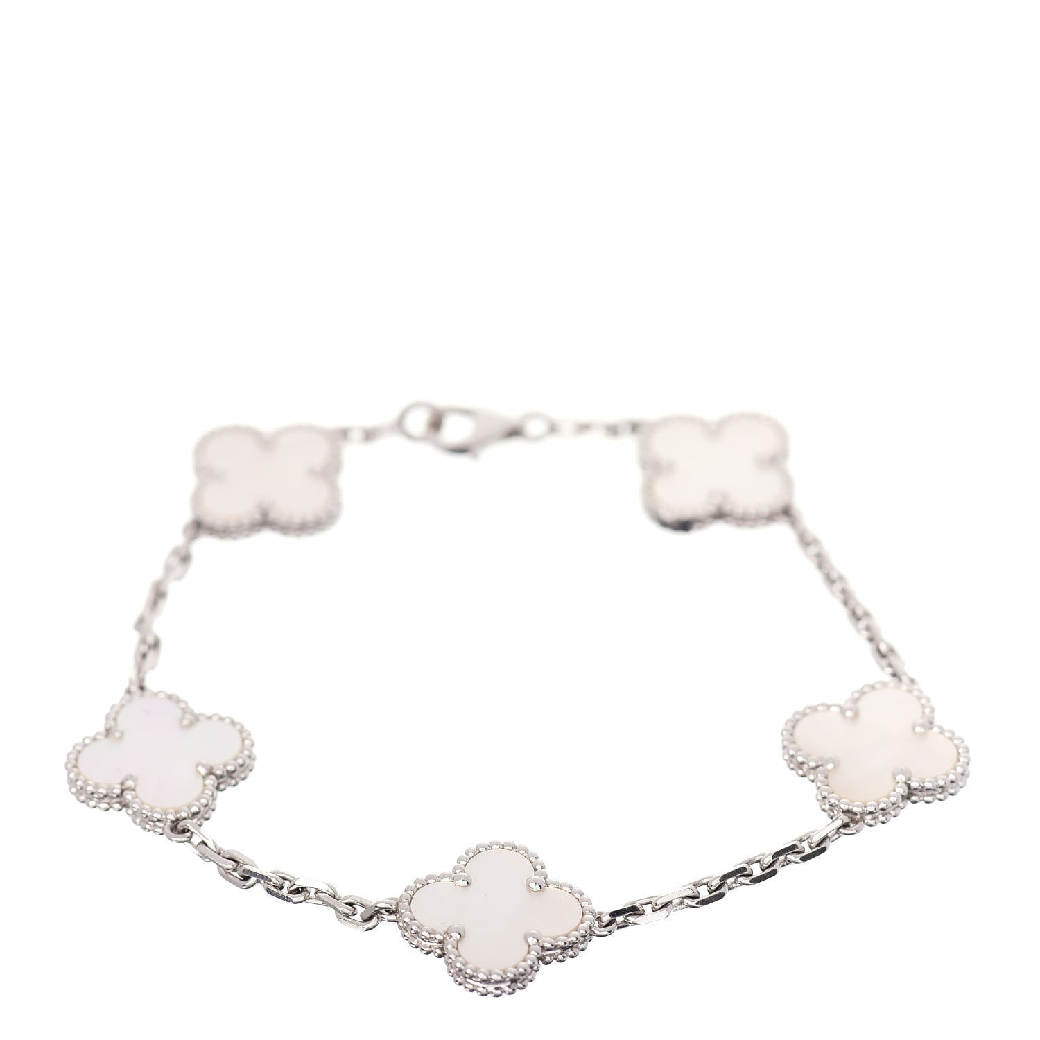Van Cleef & Arpels 18K White Gold Mother of Pearl 5 Motifs Vintage Alhambra Bracelet 1 of 4