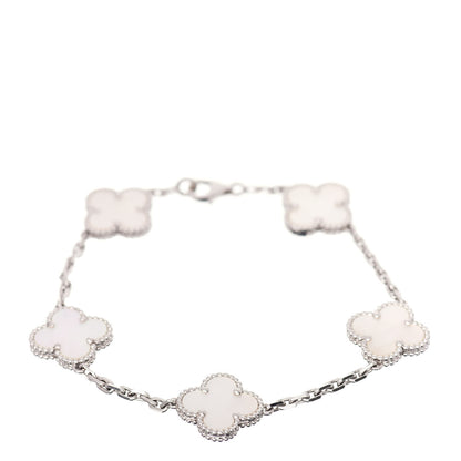 Van Cleef & Arpels 18K White Gold Mother of Pearl 5 Motifs Vintage Alhambra Bracelet 1 of 4