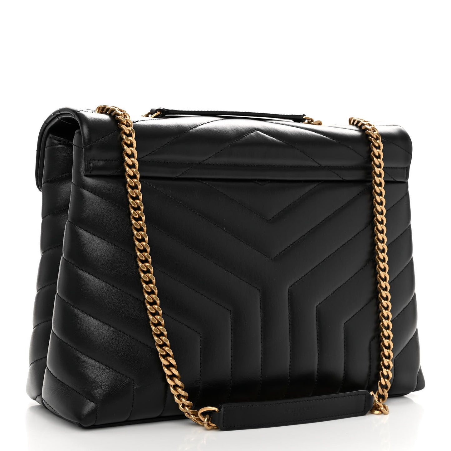 Calfskin Y Quilted Monogram Medium Loulou Chain Satchel Black