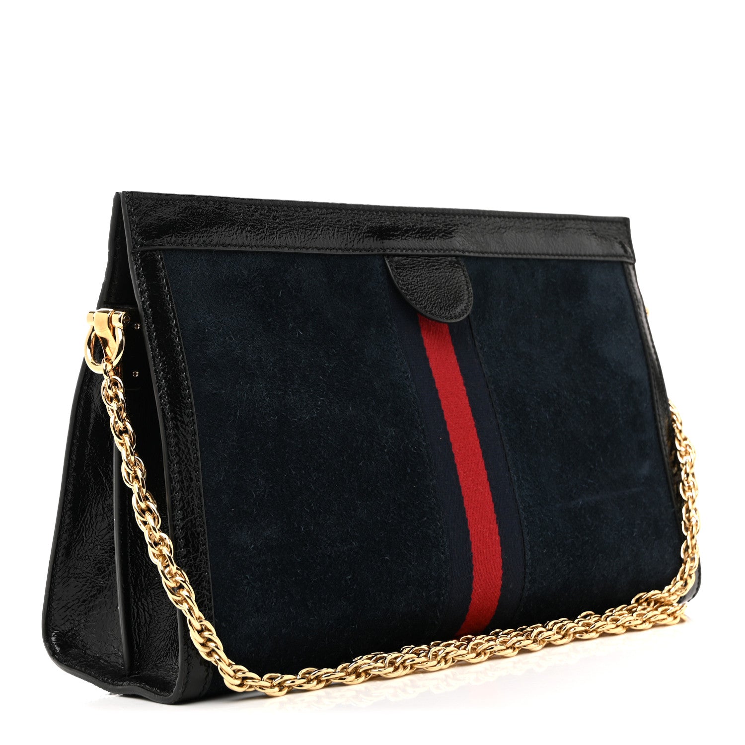 Gucci Suede Patent Web Dragon Embroidered Medium Ophidia Chain Shoulder Bag Blue Multicolor Black 4 of 21
