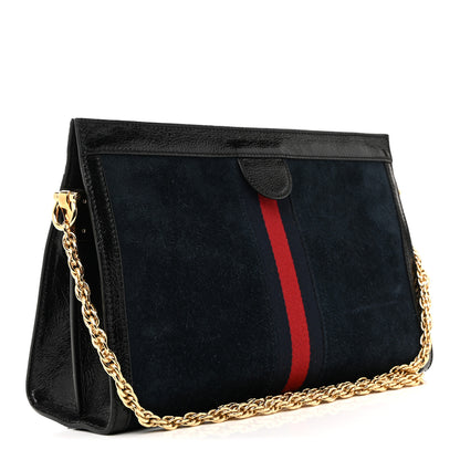 Gucci Suede Patent Web Dragon Embroidered Medium Ophidia Chain Shoulder Bag Blue Multicolor Black 4 of 21