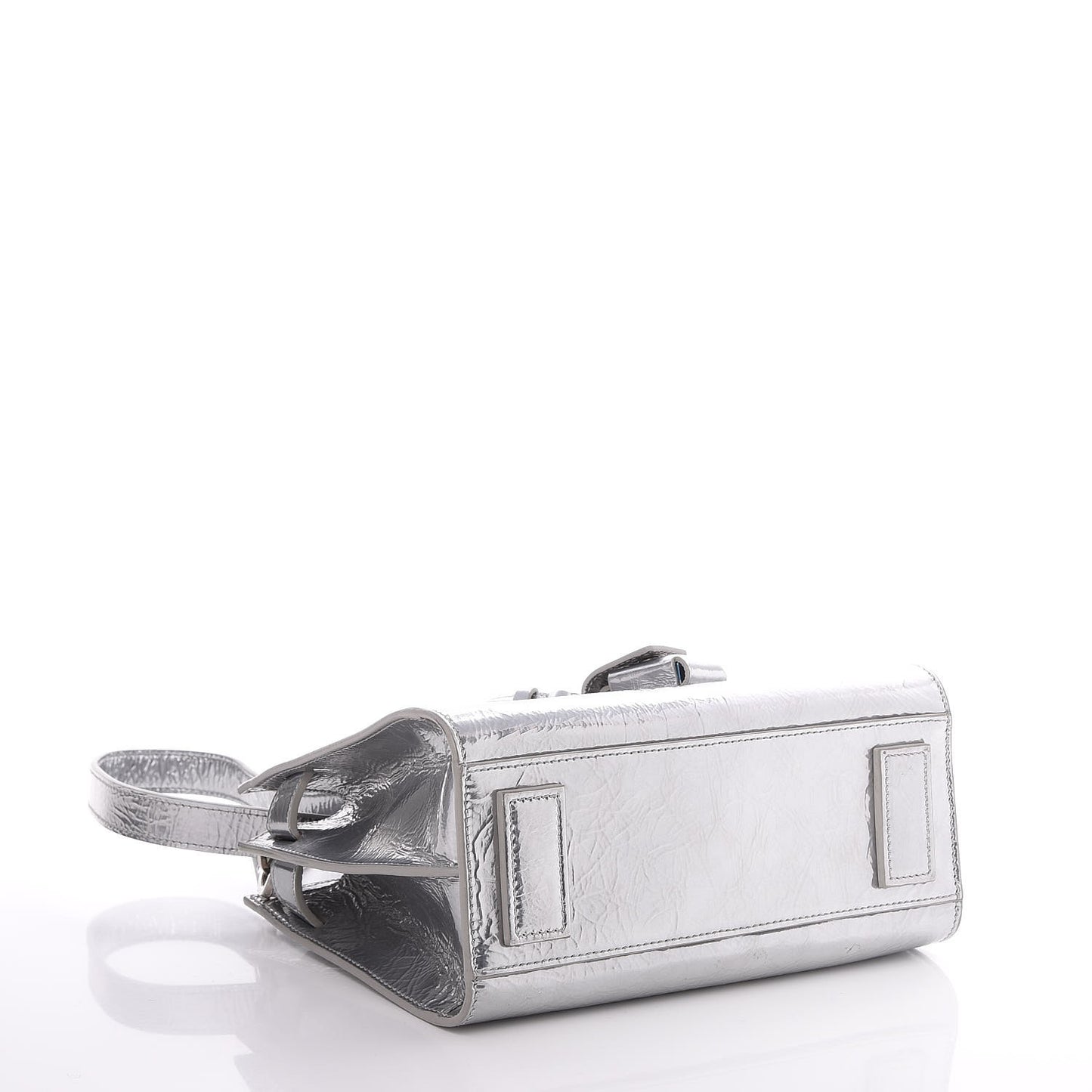 Metallic Crinkled Calfskin Nano Supple Sac De Jour Silver